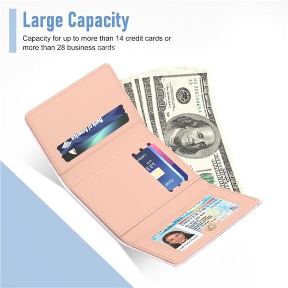 Small Slim RFID Card Wallets for Women Peach Pink Marble - Picture 3 of 6